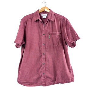 Men's Red Plaid Short Sleeve Button Front Shirt L